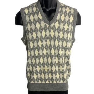 Vintage 70s Arnie Arnold Palmer Sweater Vest M Grey Argyle Diamond Knit V Neck